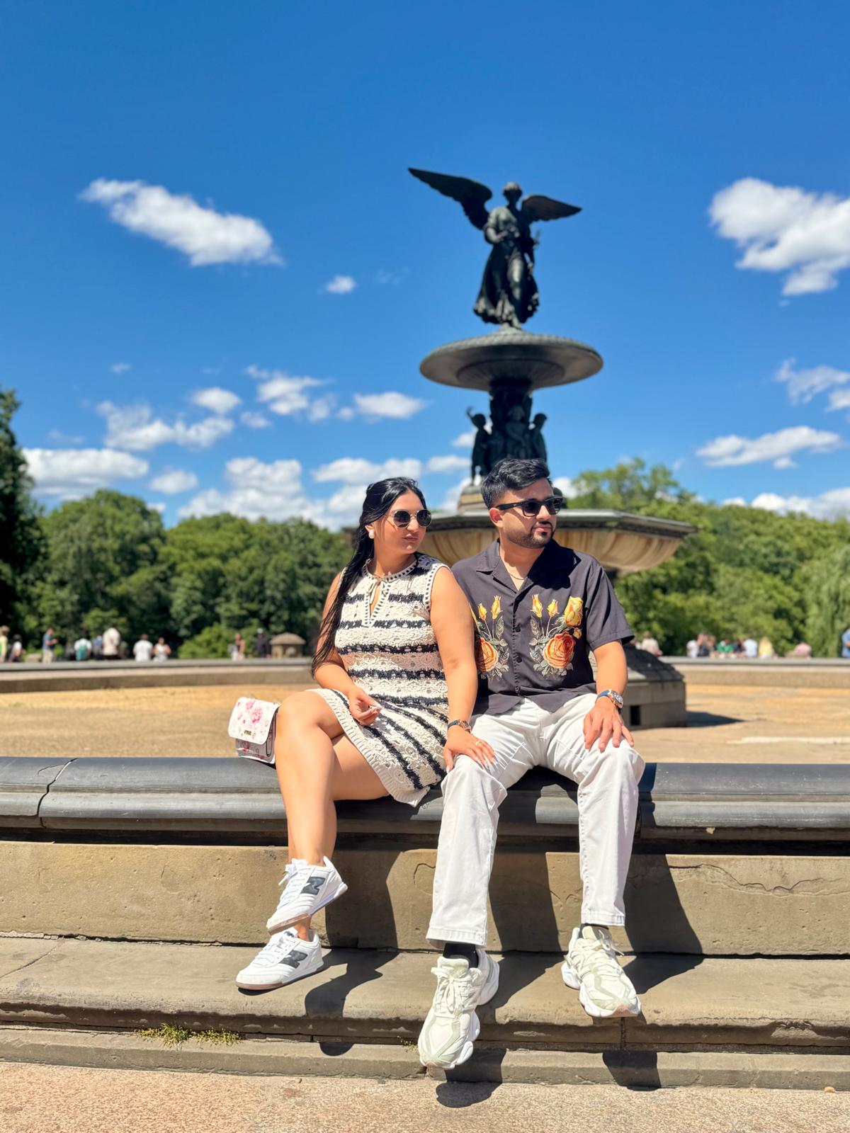 Sitting by the Central Park fountain